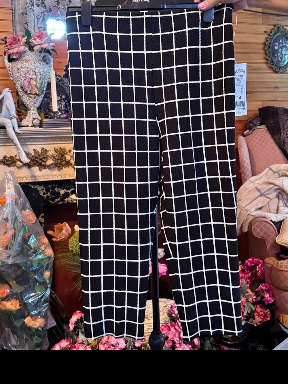Joseph Ribkoff Black and White Grid Knit Cropped Pants Nwt Retail 170